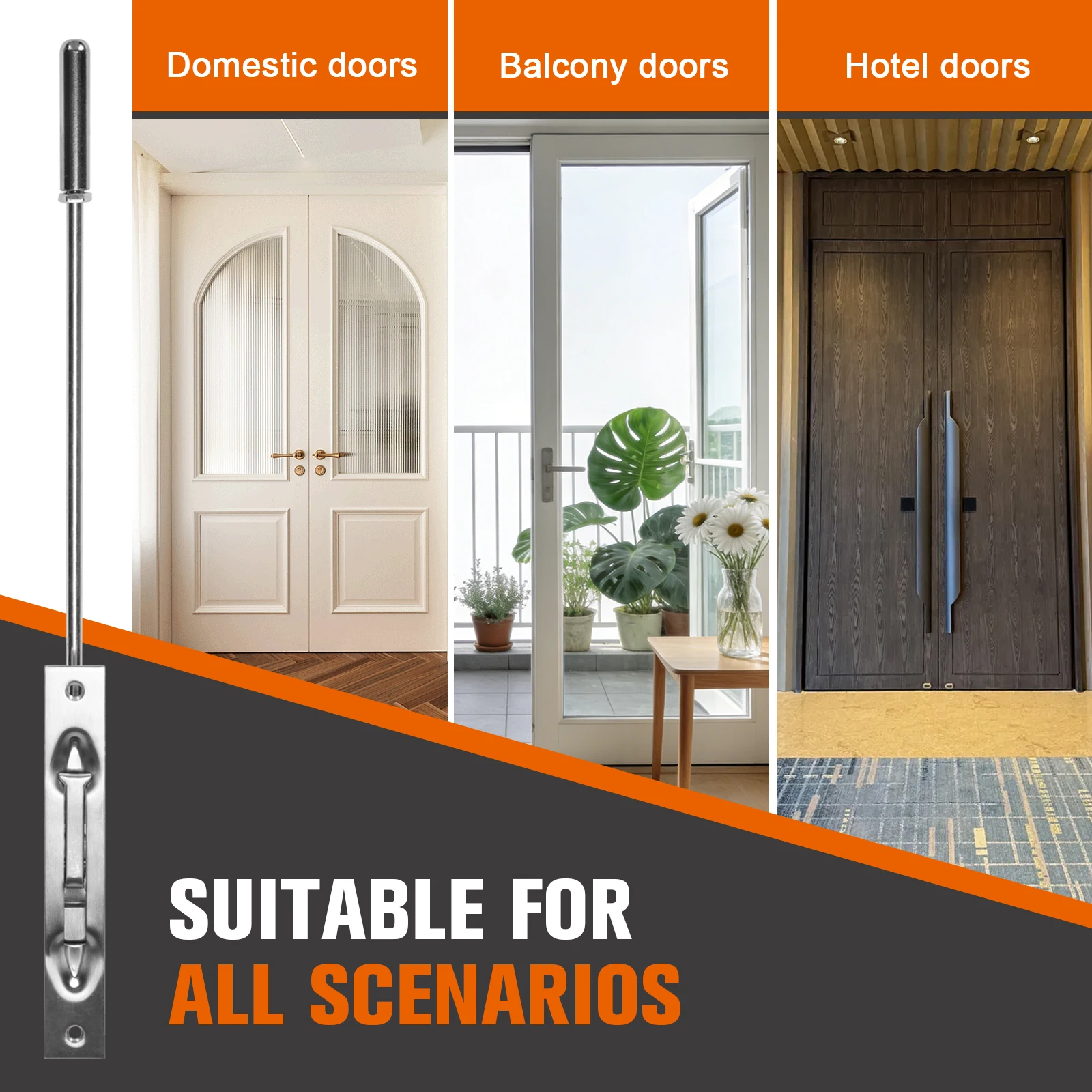 

10 Packs Flush Mount Extension Bolt 16.54inch Concealed Safety Door Lock Solid Stainless Steel for French Doors Composite Doors