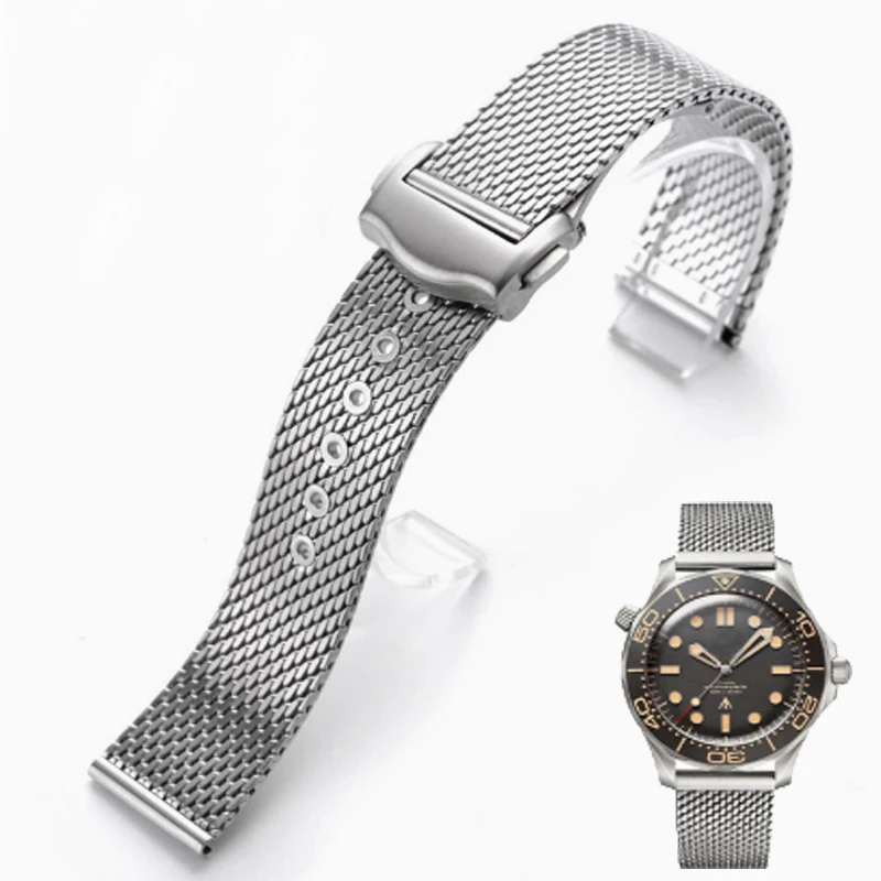 Milanese Mesh 316L Stainless Steel Bracelet For OMEGA Seamaster 300 No Time To Die 007 Watch Strap Metal Watch Band 20mm