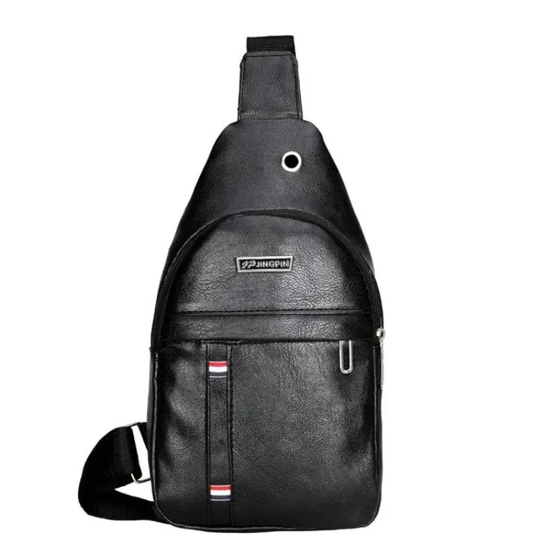 Black PU Material Simple Retro Fashion Men Crossbody Bag Sling Bag