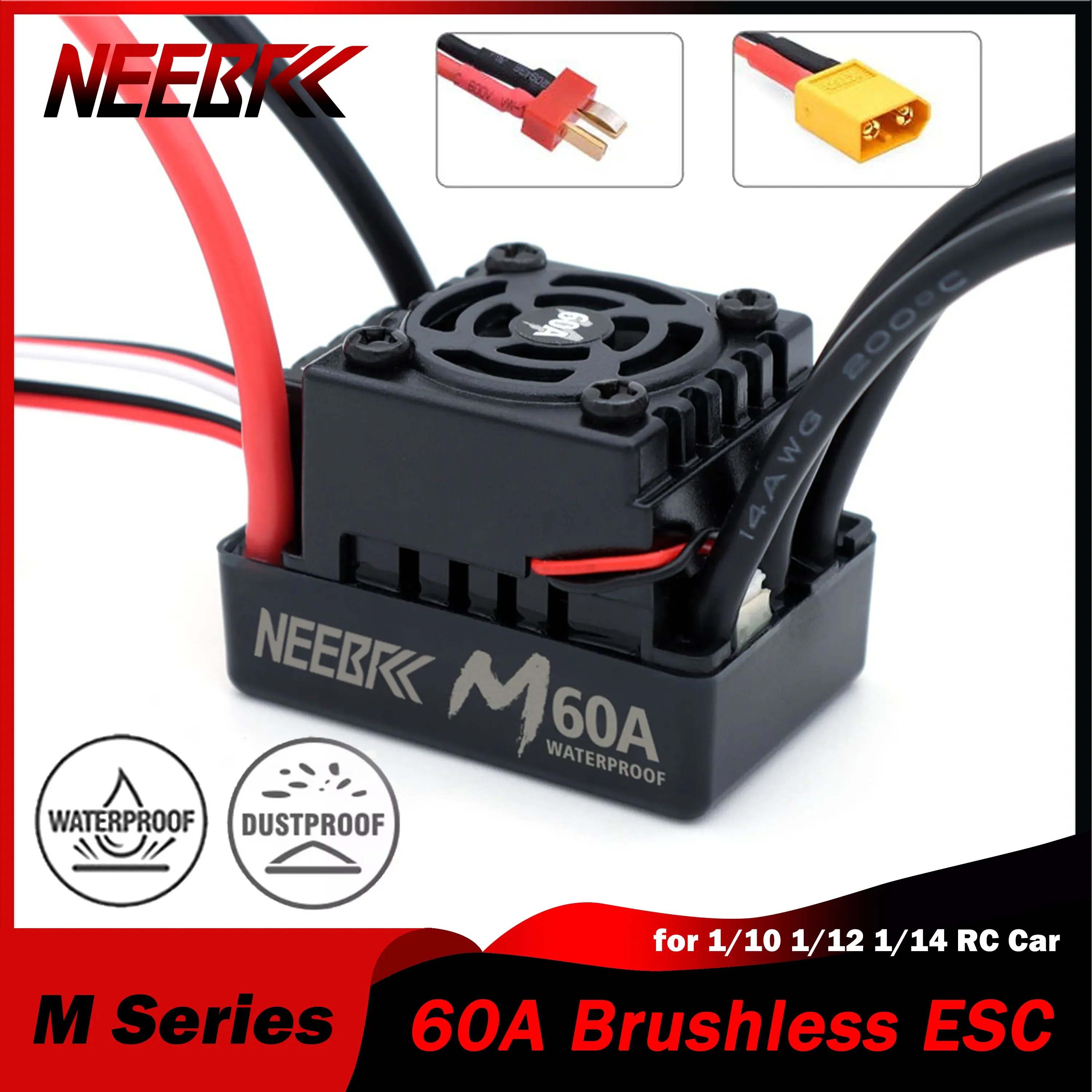 Neebrc M60A กันน้ำแบบไร้แปรงถ่าน ESC 2-3S การ์ดโปรแกรม T/XT60สำหรับ1/10 1/12 1/14 RC เปิด/ปิดถนนรถมอนสเตอร์รถ3650ของเล่นมอเตอร์