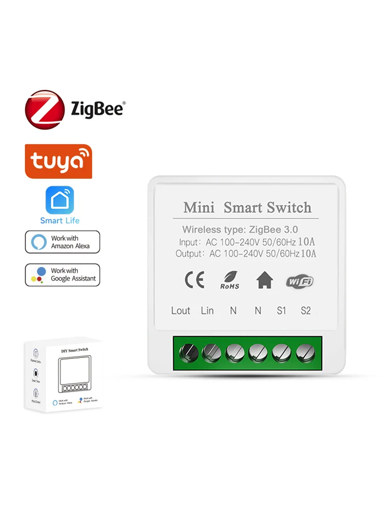 Module d'interrupteur intelligent Tuya Zigbee 3.0 16A Mini DIY, relais de contrôle bidirectionnel, commande à distance par application, commande vocale, compatible avec Alexa et Google