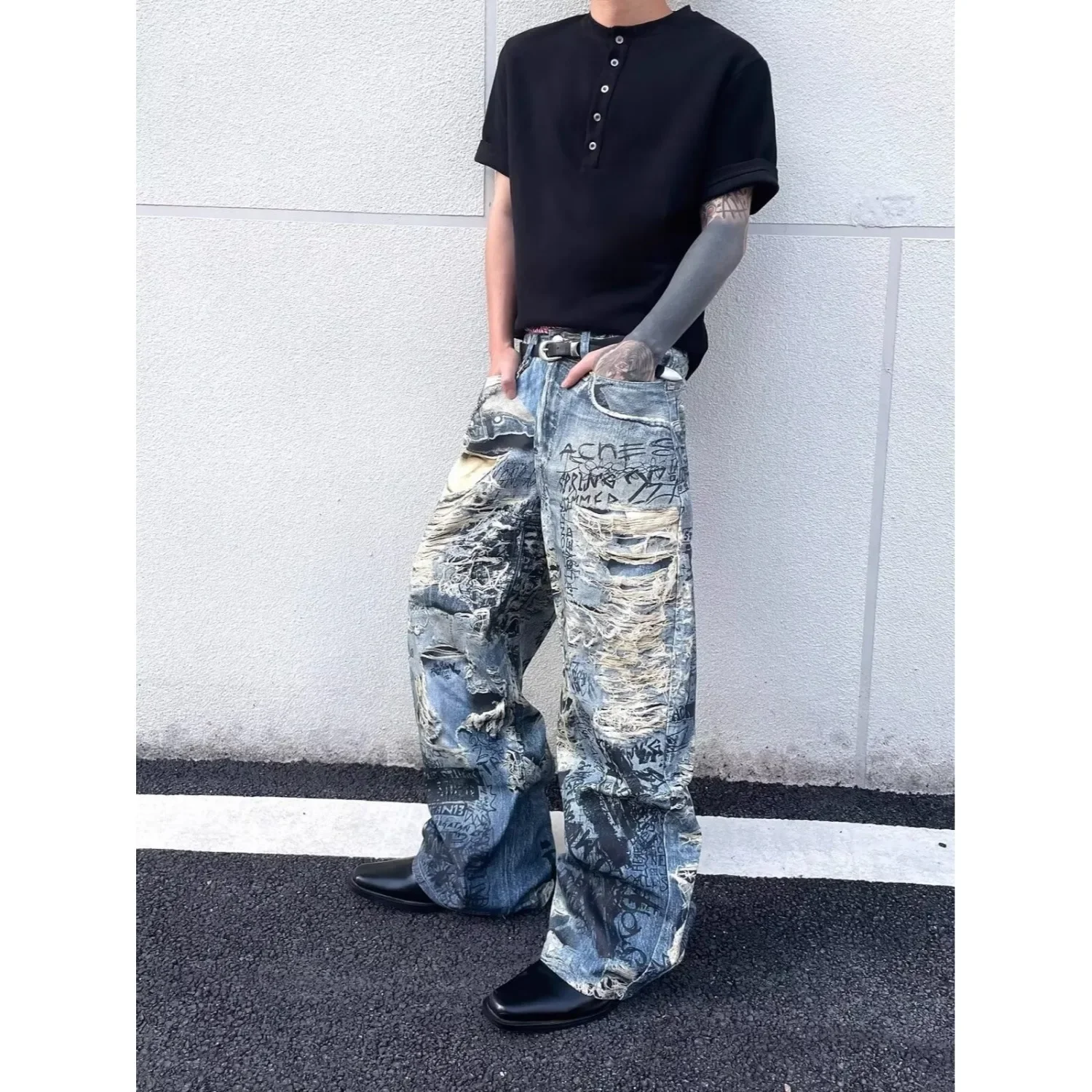 Women’s Graffiti Tie Dye Print Personalized Unisex Pants Vibe Girl Wide Leg Jeans Sweatpants Female High Waist Thin Trouser