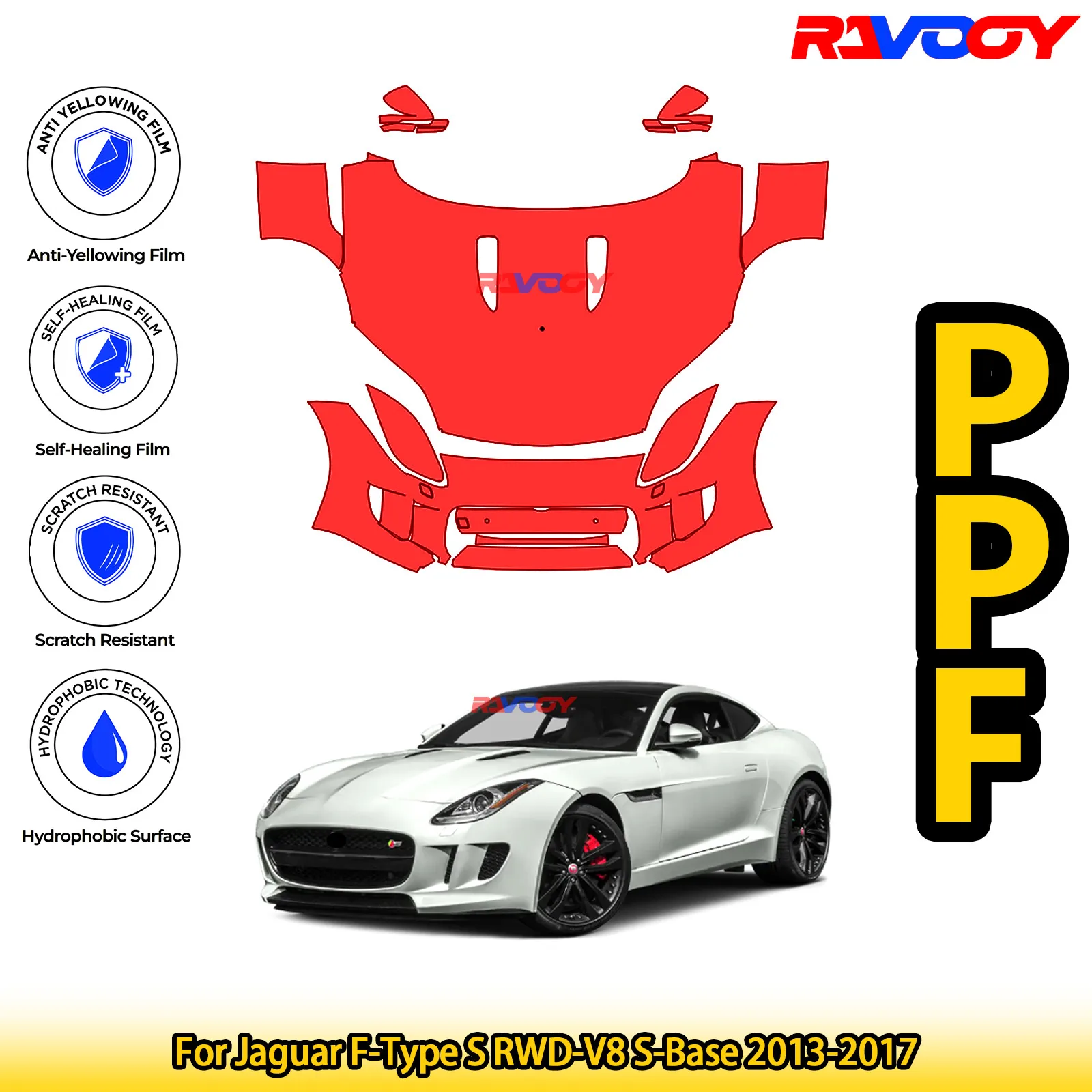 

Для Jaguar F-Type S RWD-V8 S-Base 2013-2017 глянцевый матовый черный предварительно вырезанный передний комплект PPF, защитная пленка для краски