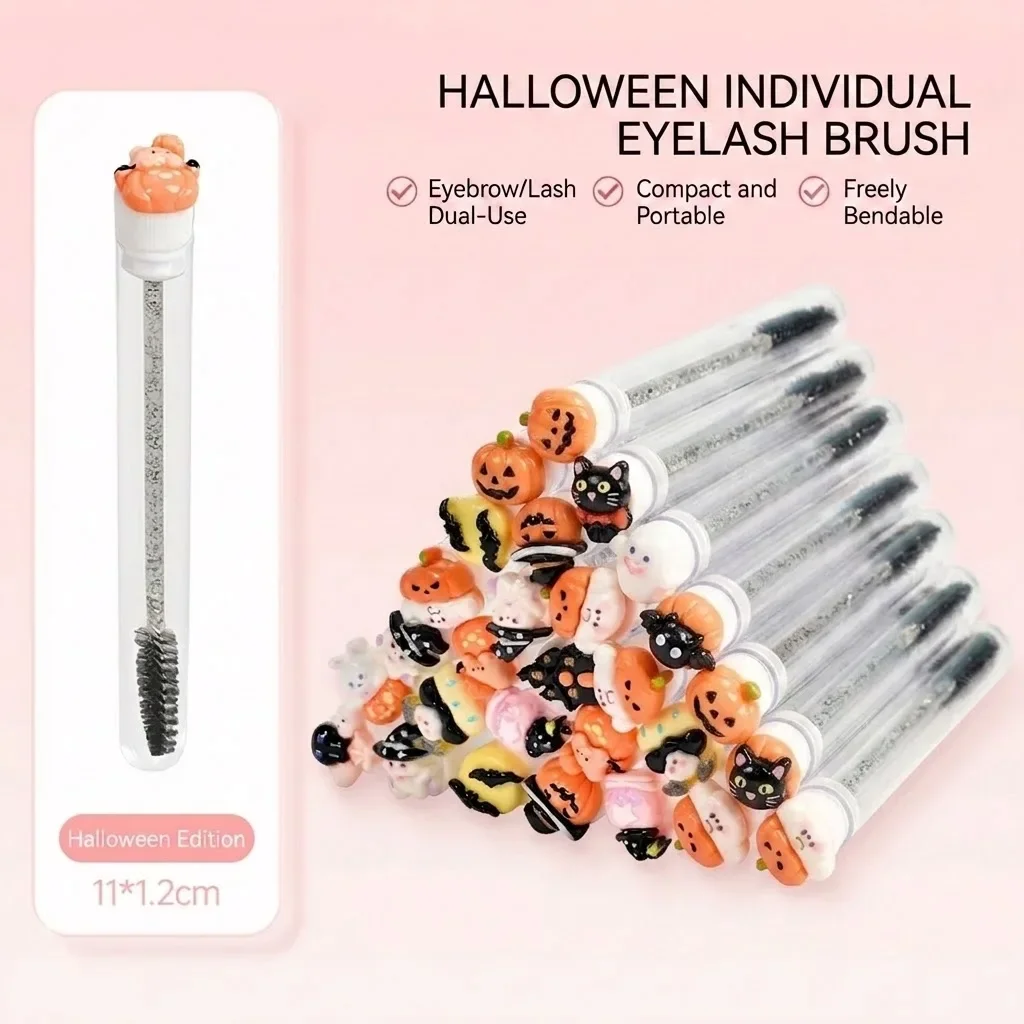 20 Stück Wiederverwendbare Wimpernbürsten für Frauen, Halloween-Tuben-Mascara-Stäbchen - Gruselig & Niedlich mit Tuben-Wimpernstäbchen und austauschbarer Augenbrauenbürste – Detail 2