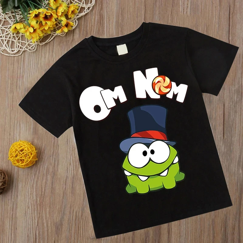 Fashion Game Om Nom T Shirt Summer O-neck Tshirt Cut The Rope Tees For Baby Boys Kids Casual Cartoon Tops Girls Frog Clothing