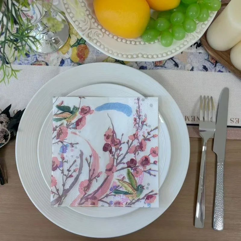 10/20pcs 33cm 2-Ply Elegant Oriental Bird and Flower Printed Paper Napkins, Exquisite Hand Towels for Table Decor