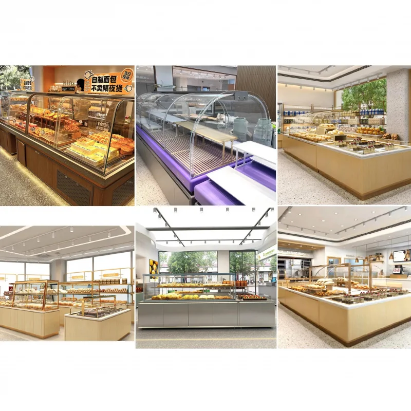 custom.Arriart Hot Selling Customizable Bakery Showcase Island Display Combine-Units With Hollowed Storage Shelves at Bottom