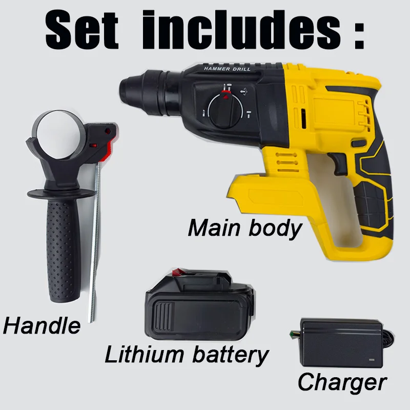 26MM Brushless Electric Hammer Drill Multifunctional Rotary Cordless Rechargeable Power Tools For 21V Battery Fast logistics