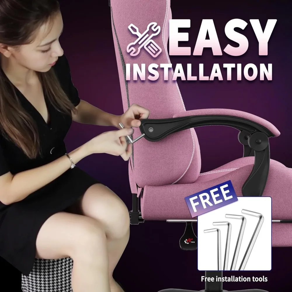 Cadeira ergonômica para jogos em tecido com apoio para os pés e apoio lombar para jogadores grandes e altos - Cadeira de computador respirável com apoio de cabeça