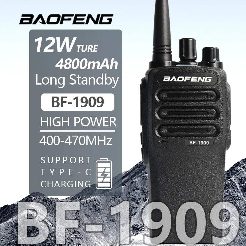 BaoFeng BF-1909 Walkie Talkie 1/2PCS 12W High Power UHF 400-470mhz Type C Charging Long Range Transmitter Portable Two Way Radio