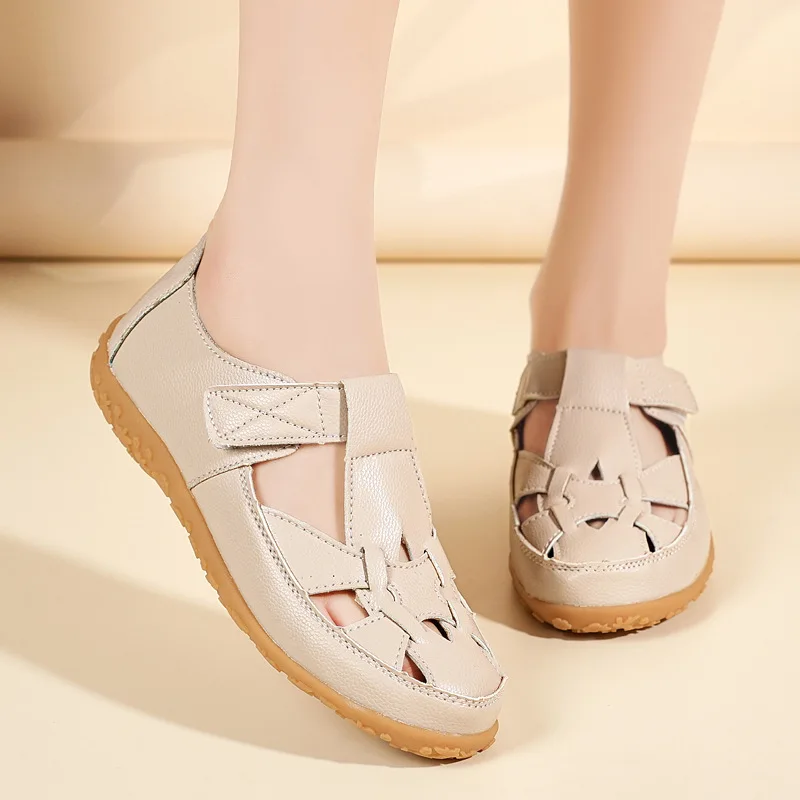 

New strap braid sandals woman breathable cut-outs loafer shoes ladies casual leather flats