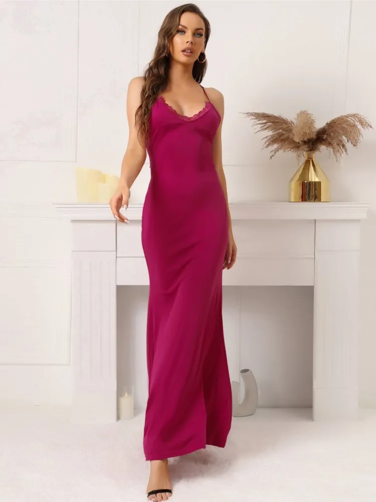 

Dresses Sexy Lace ​​backless Vestidos For Women's Banquet Temperament Spaghetti Strap Low Cut Foreign Style Party Prom Evening