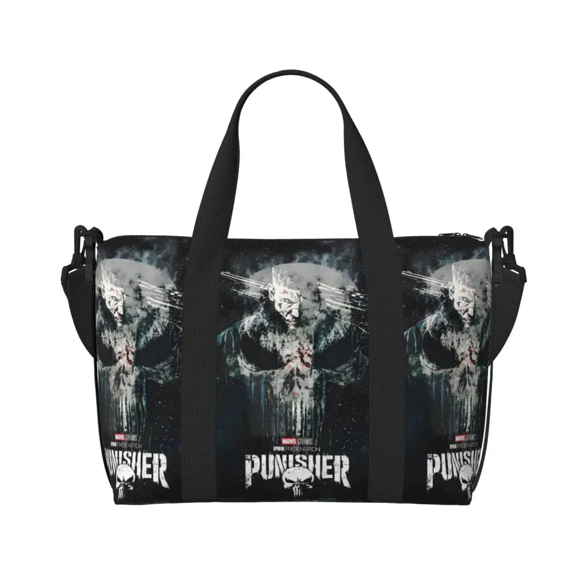 

Custom Punisher Trendy Superhero Grocery Shopping Tote Bags Women Big Capacity Skull Symbol Gym Beach Travel Bags