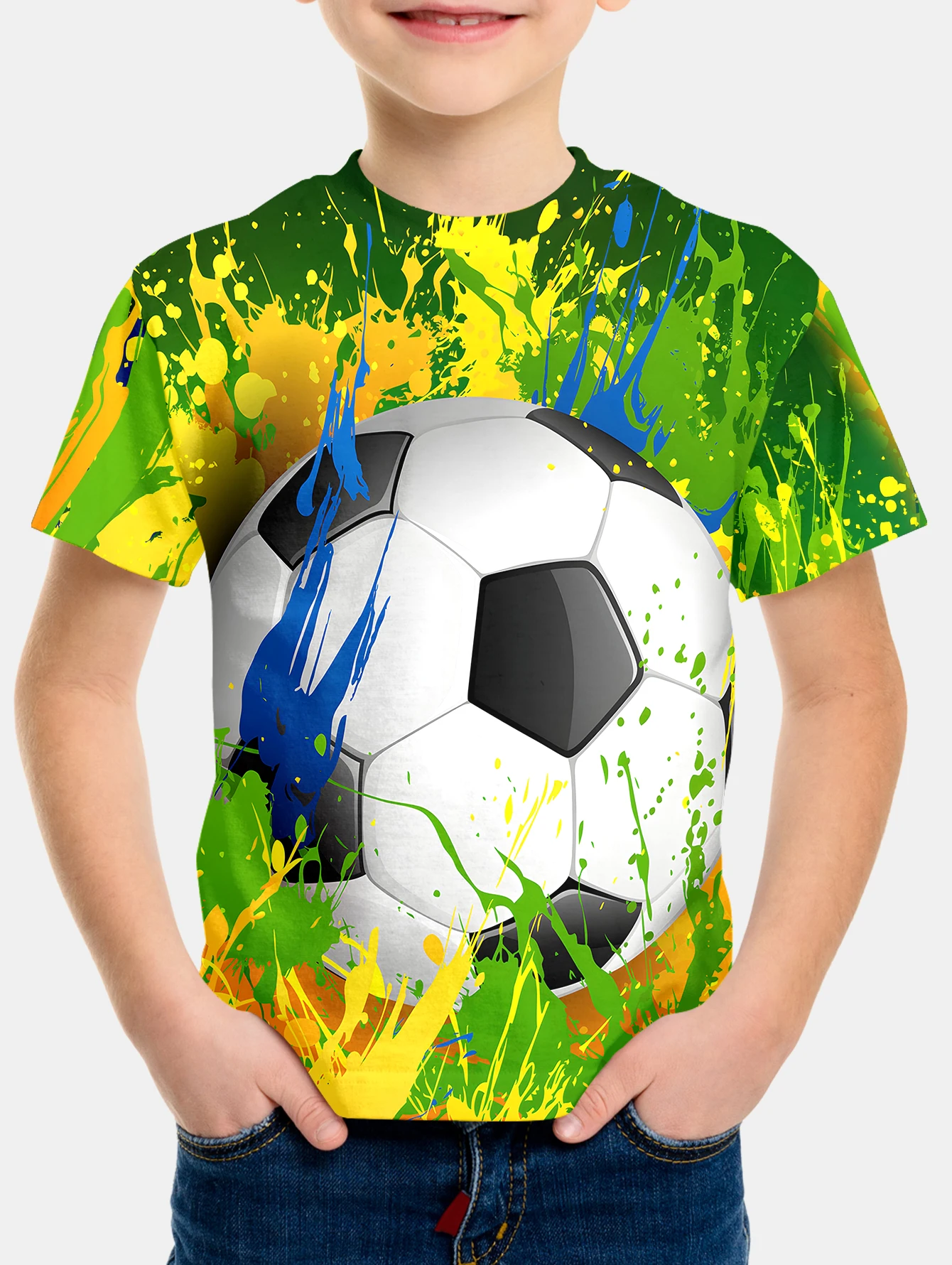 Children Clothing T-shirt for a Boy Korean Splash Ink Football Children's Clothes 2024 Kids Spring Clothes Short Sleeve Tops