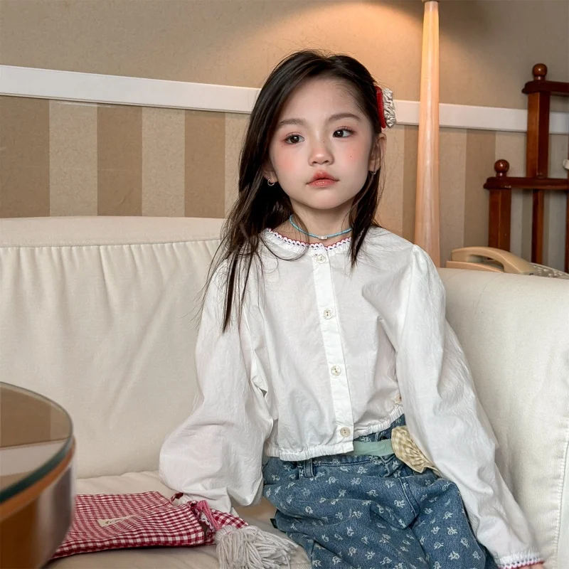 Girls' 2026 Spring New Collection: Children's Polka Dot Women's Shirt with Bubble Sleeves, Korean Style Baby Fashion Shirt