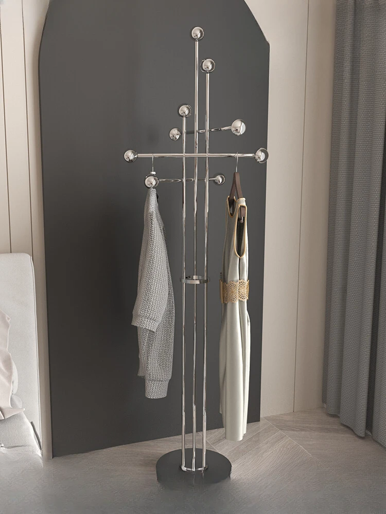 Italian light luxury coat rack Floor to ceiling Master bedroom Stainless steel marble coat rack Hanger