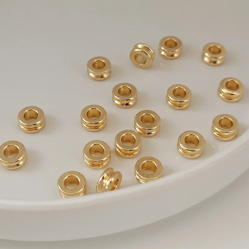 14K Real Gold Plated Brass Rondelle Bead Spacers for Diy Bracelet Jewelry Making Supply 6x3mm