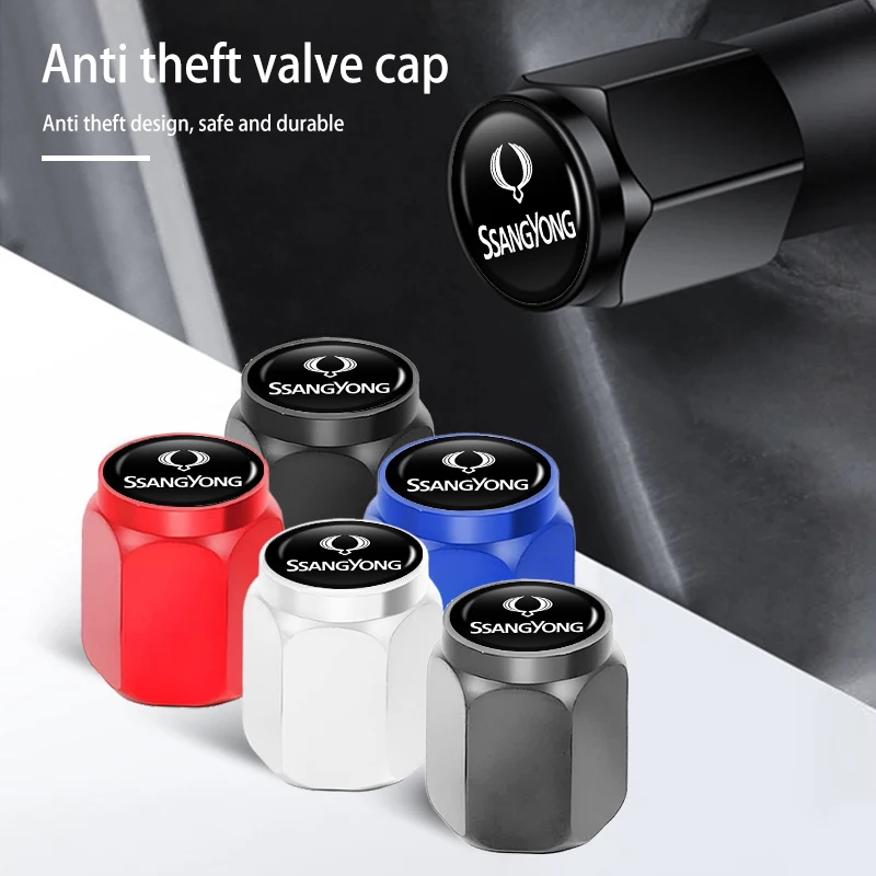 For SsangYong 4PCS Car Logo Metal Wheel Tire Valve cover Cap Auto Styling Accessories Rexton Y400 Y450 G4 2021 2022 Kyron Rodius