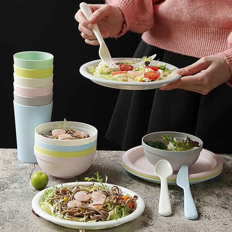 

36-Eco-Friendly Plastic Dinnerware Set - Plates, Bowls, Cups & Utensils (Forks/Spoons/Knives) for Kids, Home, Nursery & Camping
