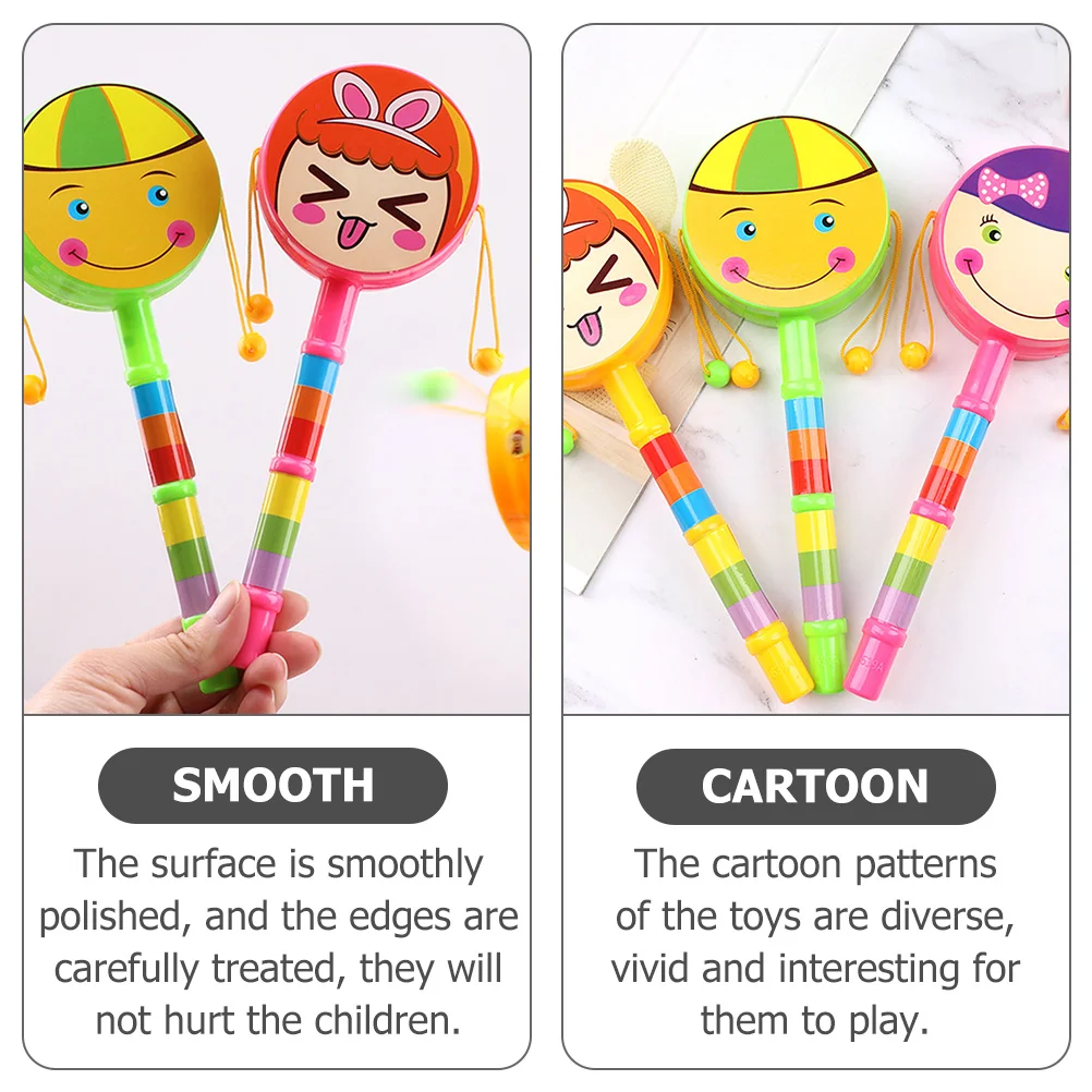 4개 세트 어린이 딸랑이 드럼 아기 손잡이 드럼 만화 패턴 부드러운 가장자리 유아 리듬 선물용 완벽한 장난감