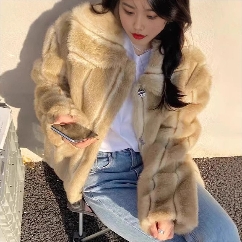 Faux Fur Women Short Coats Jackets Turn Down Collar Coat Thick Warm Y2k Streetwear Jacket Elegant Work Outerwear Autumn Winter