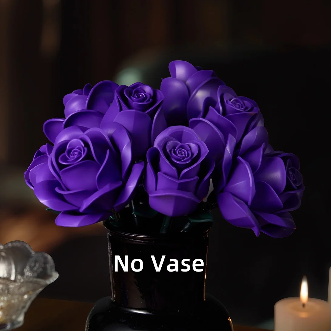 

Purple Roses Bouquet Building Set Blocks Flowers Artificial Botanical Bricks Plant Decor Halloween Gifts for Adults Women Mother