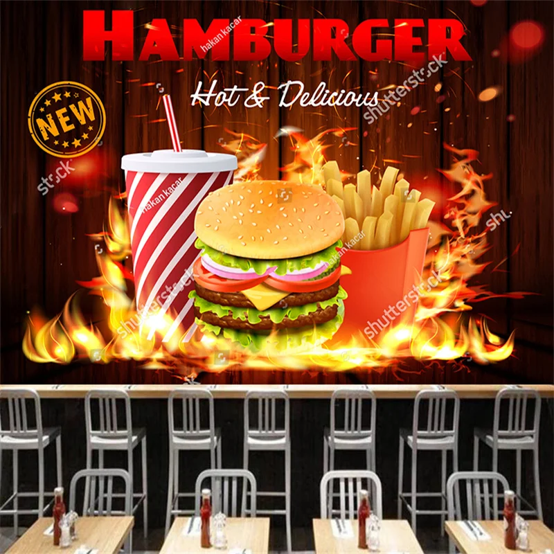 

Wooden Board Luxury Large Hamburger French Fries Cola Wallpaper Burger Fast Food Restaurant Snack Bar Background Wall Paper