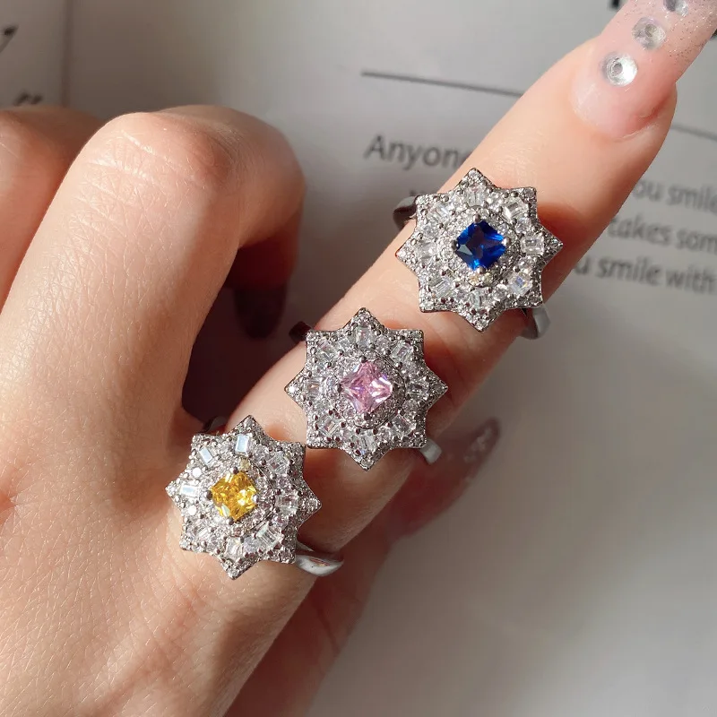 

MDLFES Moiss1nite style S925 Sterling Silver Plated Ring Vintage Light Blue Colored Sapphire Deluxe Diamond Ring