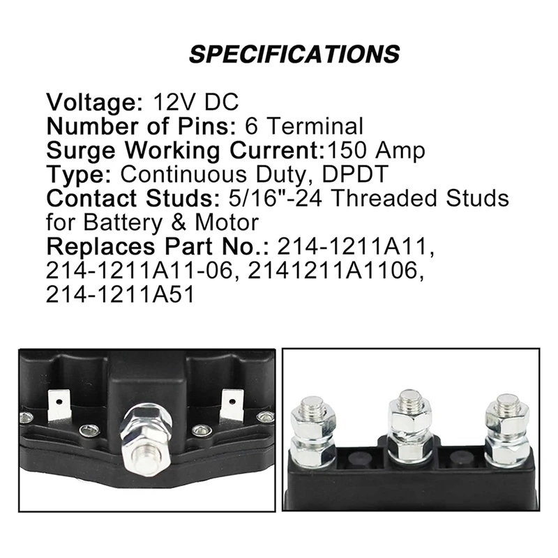 For Winch Motor Reversing Solenoid 12V DC Contactor Relay Switch Intermittent Duty 6 Terminals 214-1231-A11 Parts