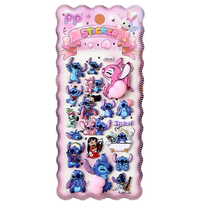 สติกเกอร์ 3 มิติแบบนูน-บับเบิ้ล นุ่ม ยืดหยุ่น รูปทรงก้น พร้อมลายการ์ตูนสติทช์และซานริโอ เหมาะสำหรับตกแต่งเคสมือถือเด็ก