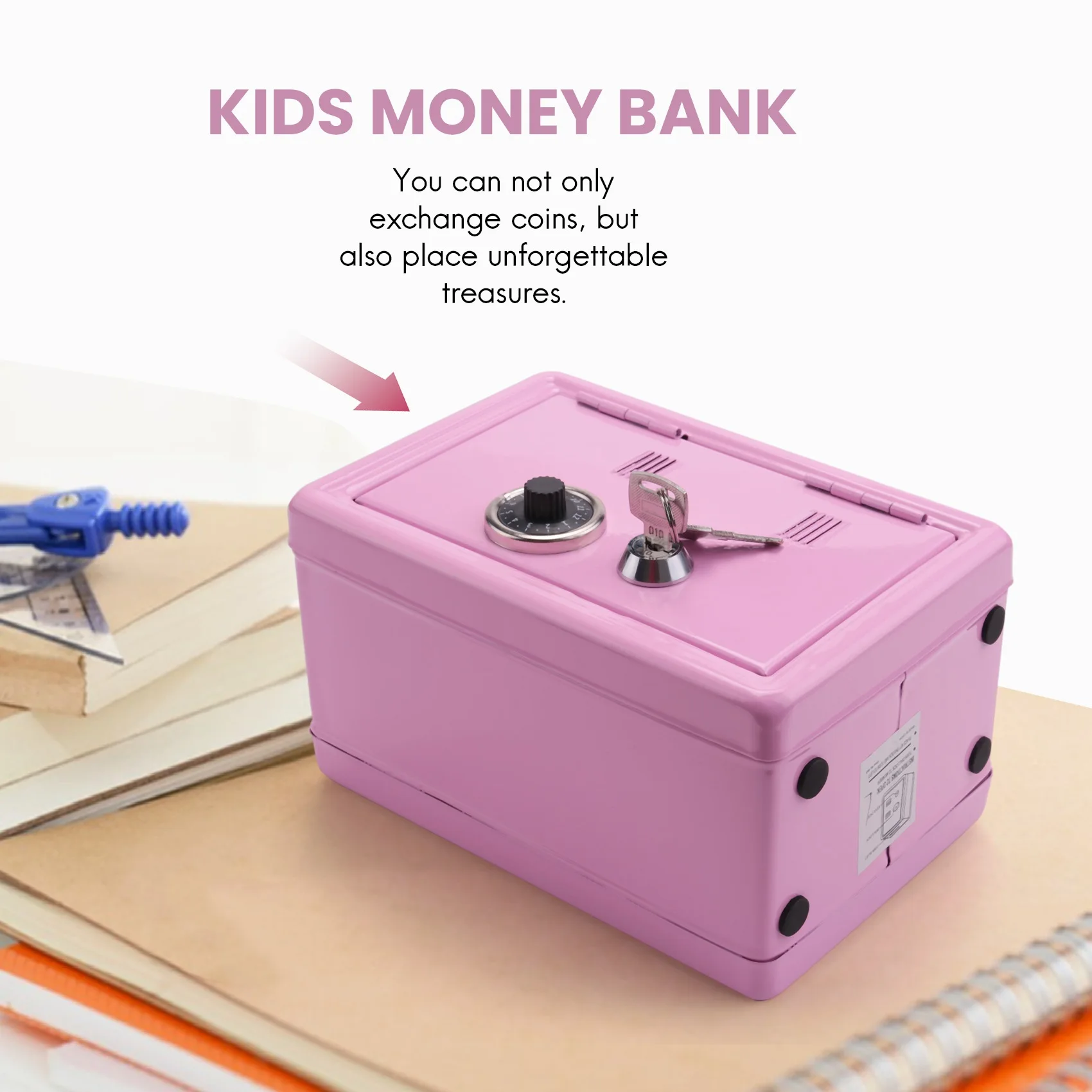 Abzw crianças bancos de dinheiro, mini caixa de dinheiro presente cofre senha com chave metal caixa de dinheiro armazenamento quarto armário casa ornamento