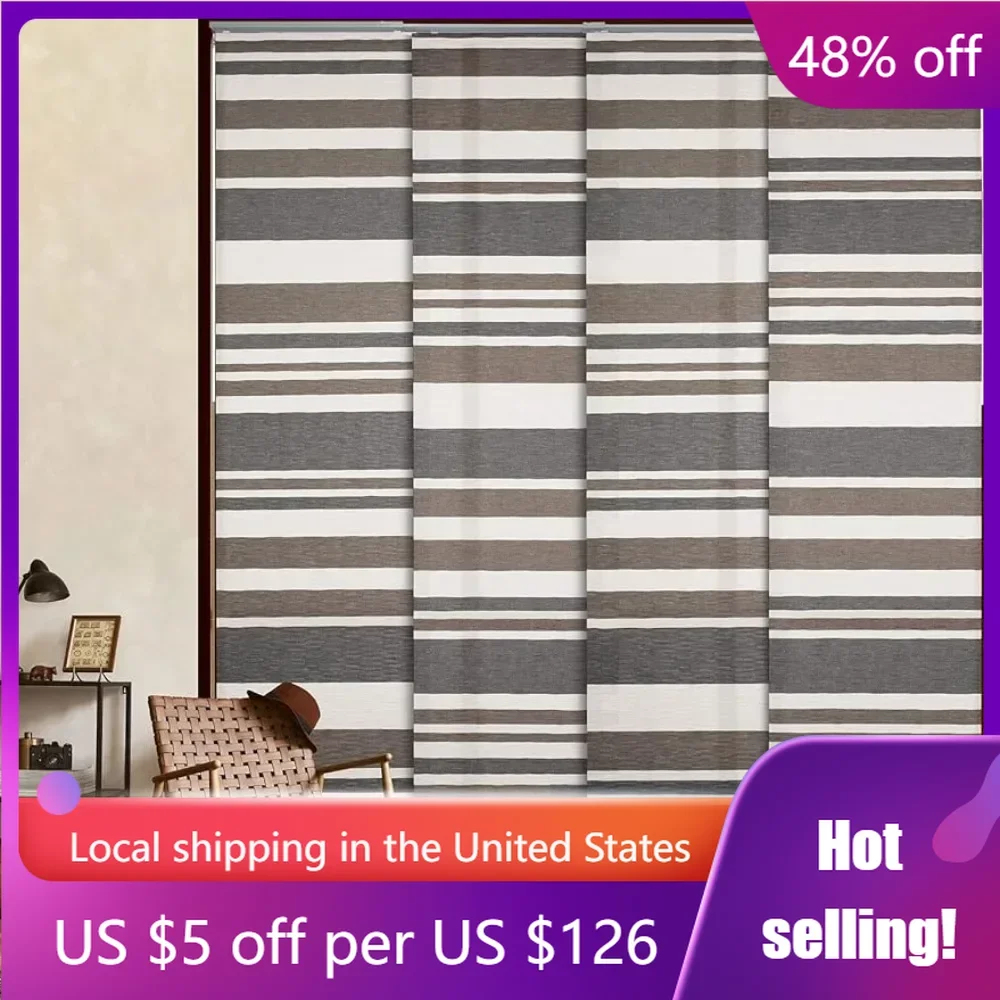 Trimmable Random Stripes Fabric Panel Curtains Extendable Panel Track Blinds for Sliding Glass Doors Freight free