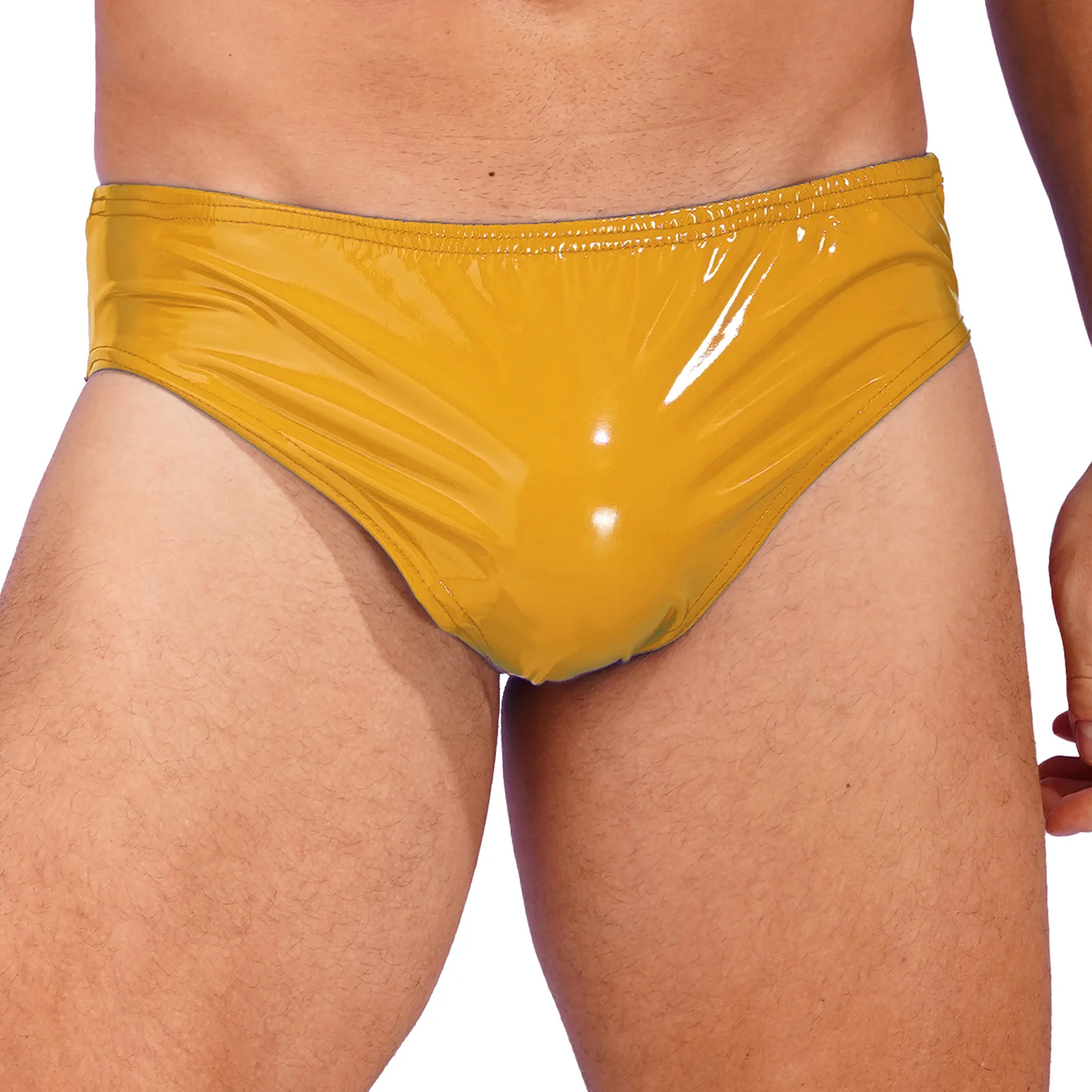 

Mens Underwear Patent Leather Briefs Latex Panties Wet Look Club Dancing Performance Elastic Waistband Underpants