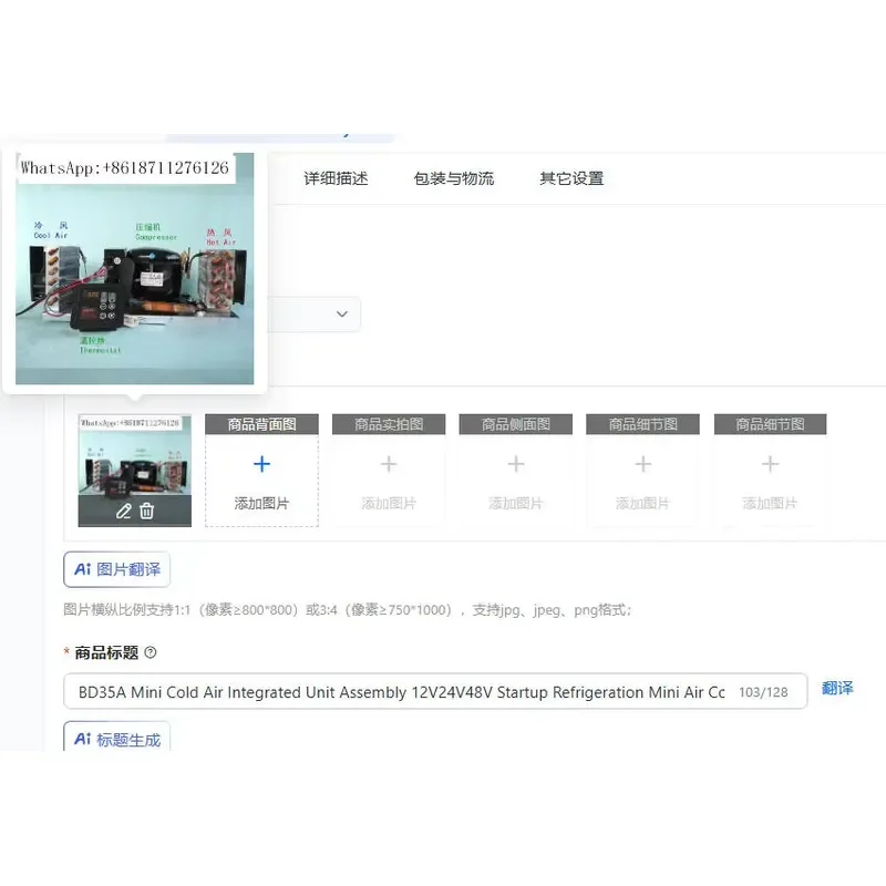 BD35A Mini Cold Air Integrated Unit Assembly for 12V 24V 48V Startup Refrigeration Mini Split Air Conditioning System