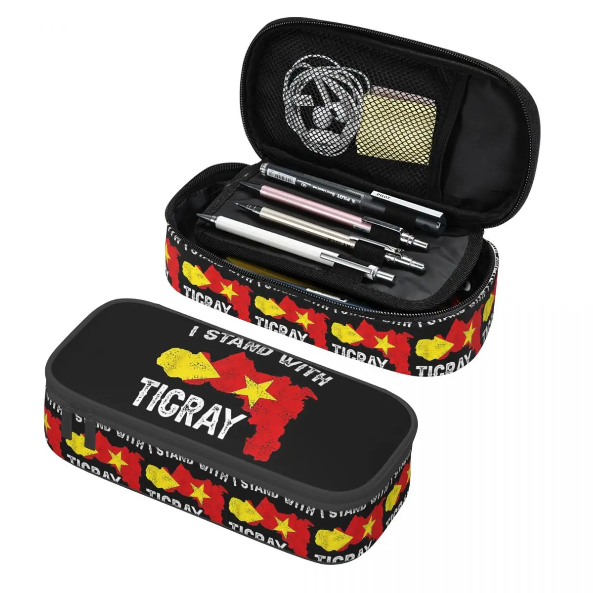 

Tigray Flag Ethiopian Pencil Cases Pen Holder Storage Stationery Supplies Big Capacity Pen Box Pencil Bag for Kids