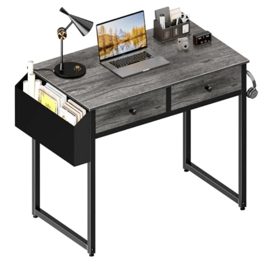 

Small Desk with Drawers - for Bedroom 32 Inch Home Office Computer Desk with Fabric Storage Drawer and Bag Study Writing Table