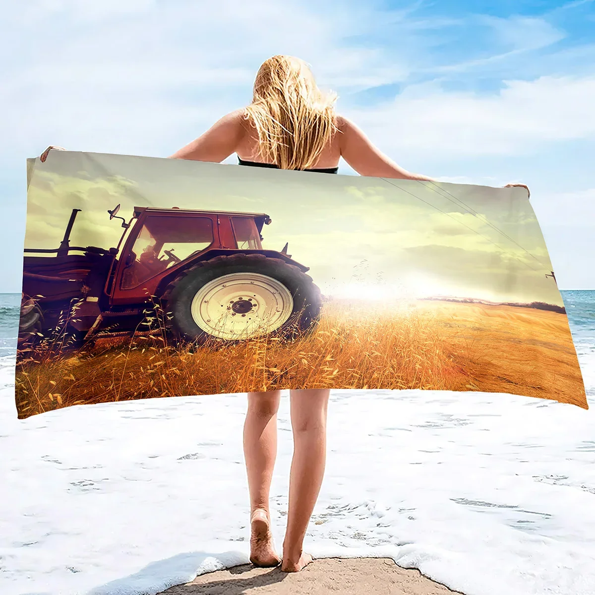 Microfiber Tractor Beach Towel, Sand Free Agricultural Vehicle Beach Towels Oversized, Quick Dry Soft Bath Towels for Sports