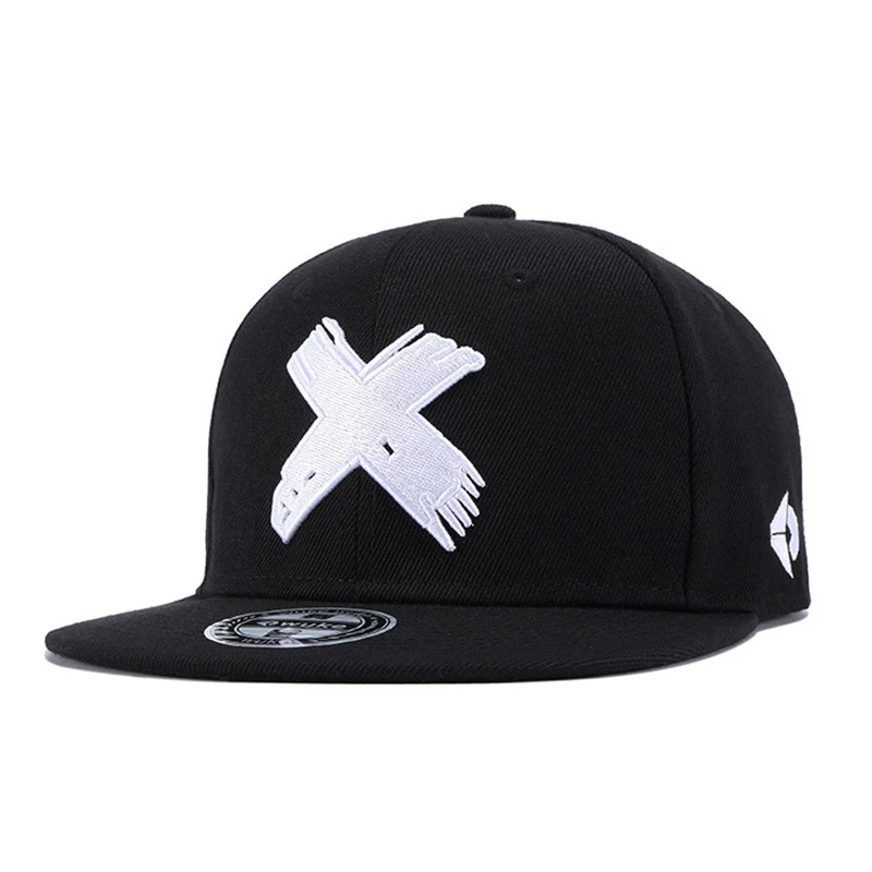 Sombrero de ala plana bordado 3D con letra X, sombrero de baile callejero de hip-hop, gorra de béisbol negra, sombrero de skate de moda, unisex, tamaño ajustable, adecuado para accesorios de moda de estilo callejero diario