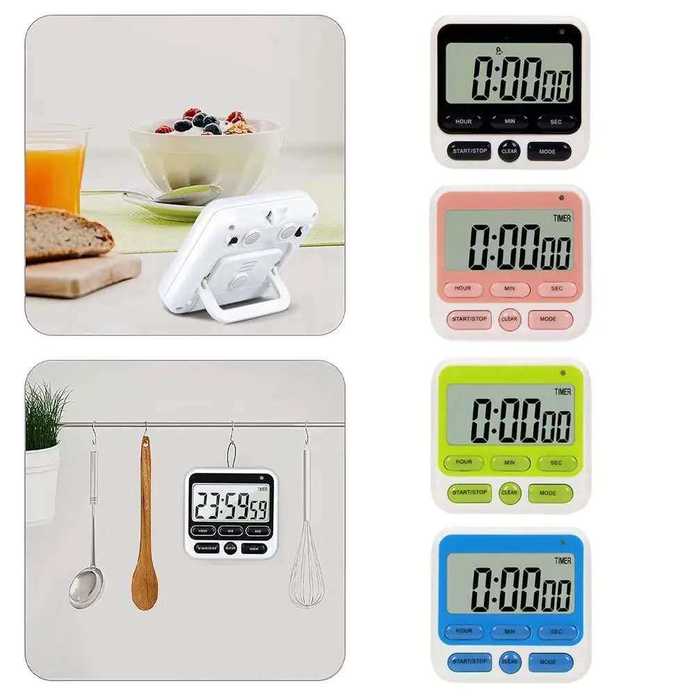 LCD Display Digital Kitchen Timer with Mute/Loud Alarm Switch ON/Off Switch 24 Hour Clock Alarm for Kids Teachers Cooking G4V7