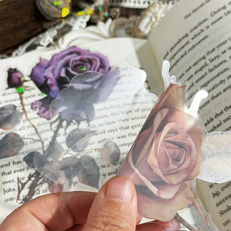 Journamm-pegatinas rosas, suministros de diario de chatarra, materiales de Collage, suministros de álbum de recortes de bricolaje, pegatina de estética, papelería, 8 unids/lote por paquete