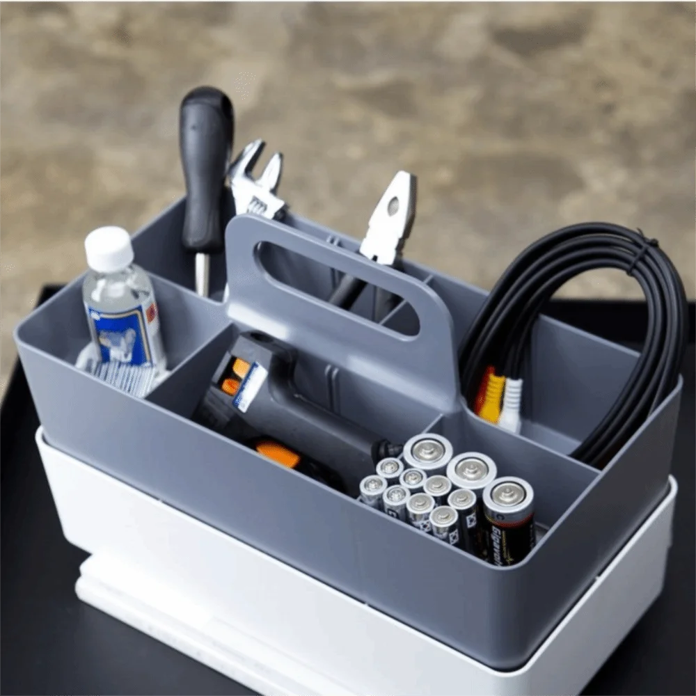 

Plastic Portable Storage Organizer Segmented Multi-functional Handle Sectional Tray Container Pen Holder Storage Basket