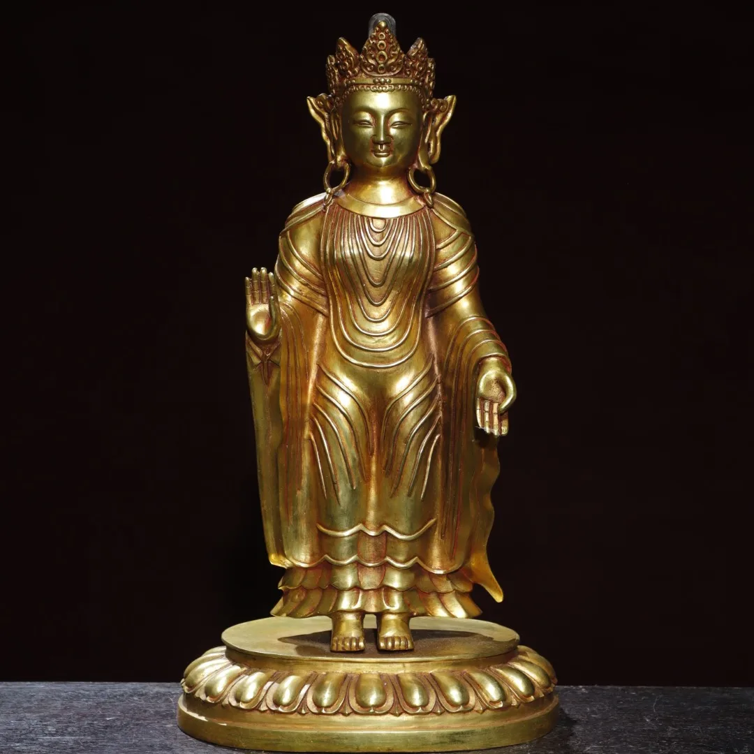 

18"Tibetan Temple Collection Old Bronze Gilded Cinnabar Northern Wei Buddha Nanhai Guanyin Buddha Lotus Terrace Worship Hall