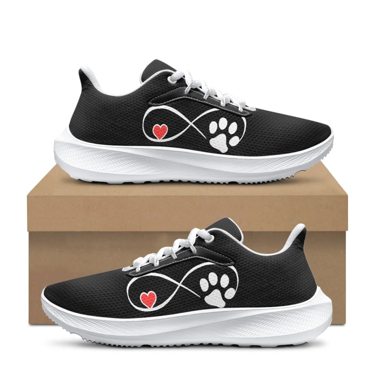 Summer Fall Breathable Mesh Sneakers Dog Paw Heartbeat Print Womens Mens Casual Platform Shoes Running Flats For Teens Footwear