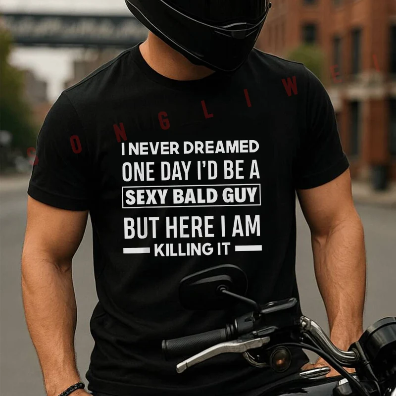 

Funny Bald Head Graphic Print Motorcycle T-Shirt Cotton Cute Men T Shirts Summer Casual Short Sleeve Round Neck Tees