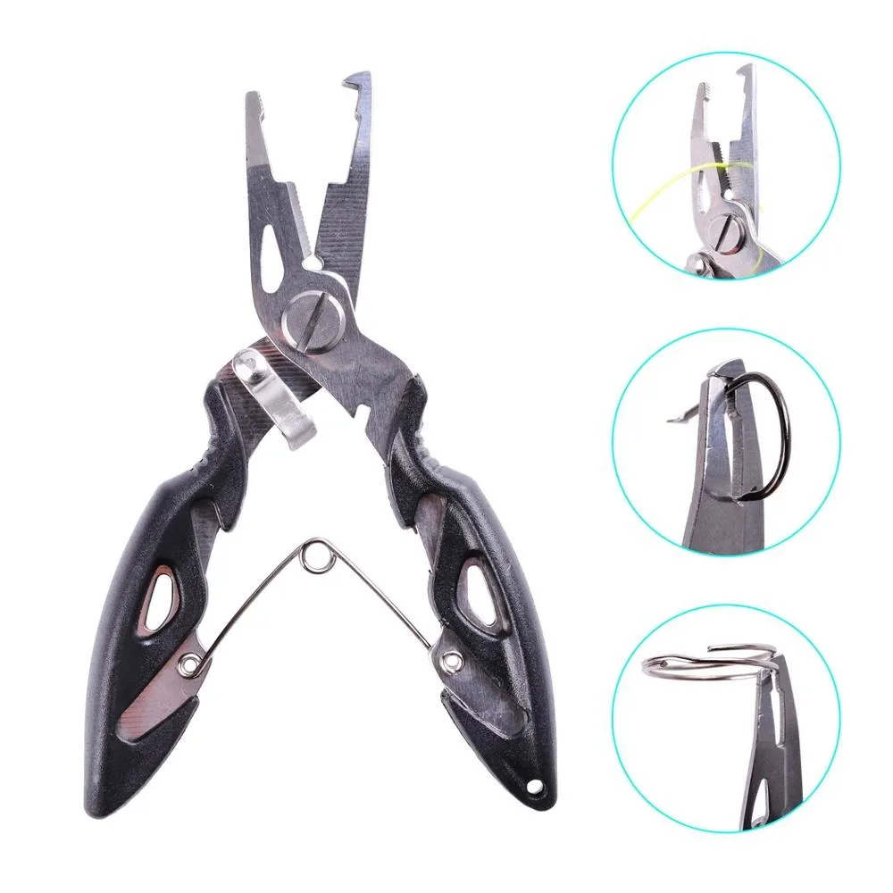 Hook Remover Plier Secure Buckle Lock Rope Fishing Plier Fishing String Lanyard Fishing Scissor Retractable Steel Wire Rope