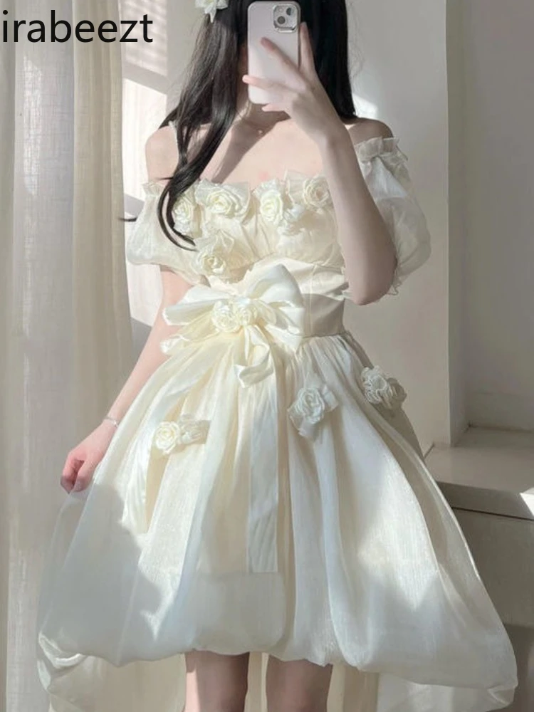 

2025 New French Floral Strapless Dress Women Summer Sweet Princess Tea Party A-line Slim Fit Elegant Vintage Sleeveless