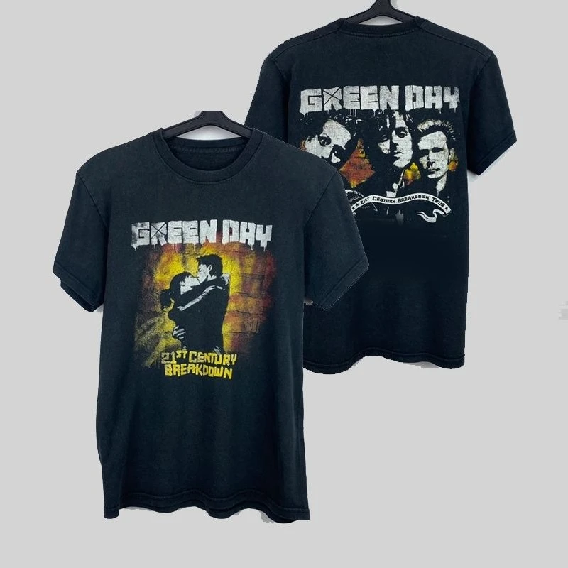 تي شيرت GREEN DAY Kiss21st بأكمام قصيرة على الجدران قبلة للزوجين تي شيرت كبير الحجم من GREEN DAY