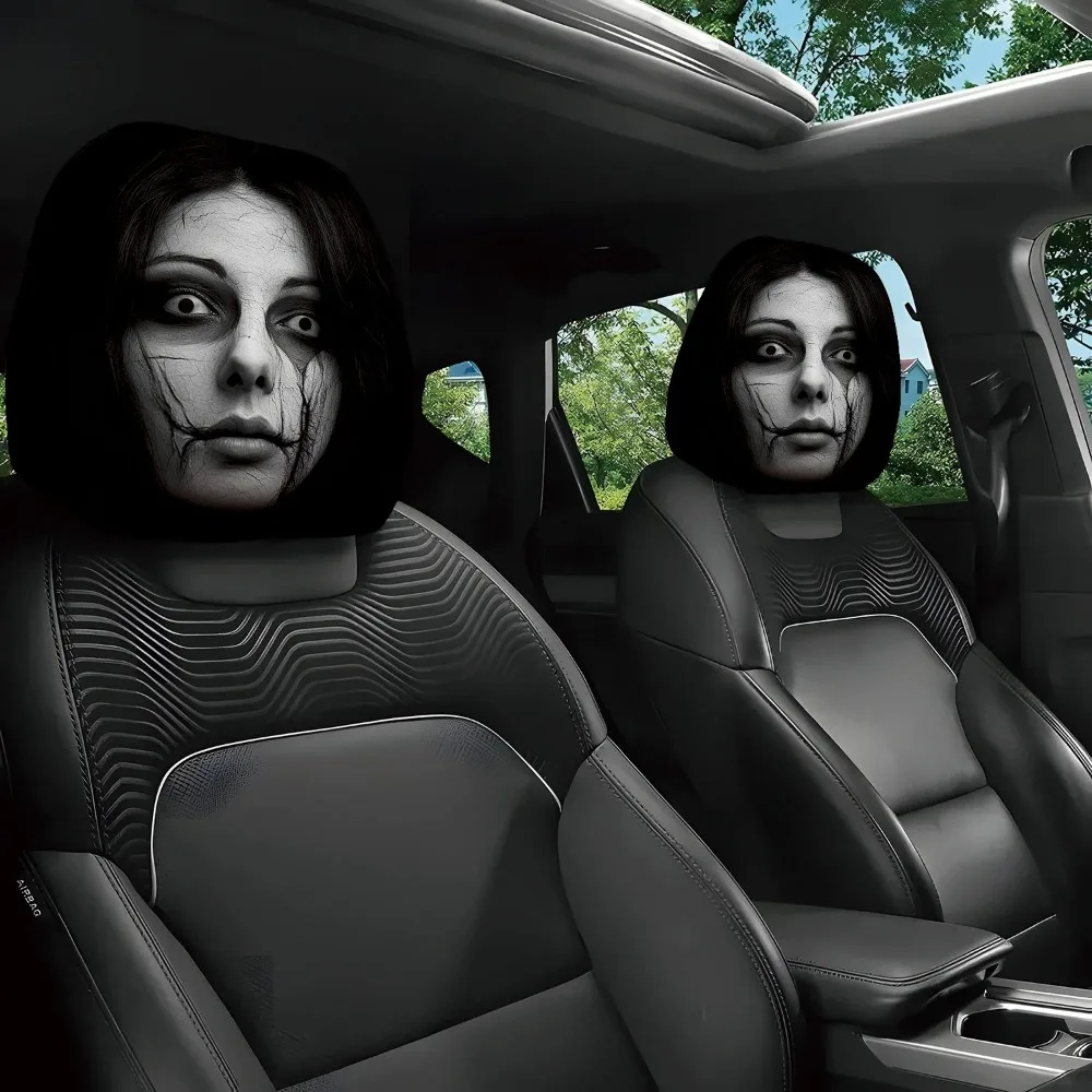 Two Skull Print Car Headrest Covers Elastic and Form Fitting Lightweight and Easy To Wash Perfect for Long Trips