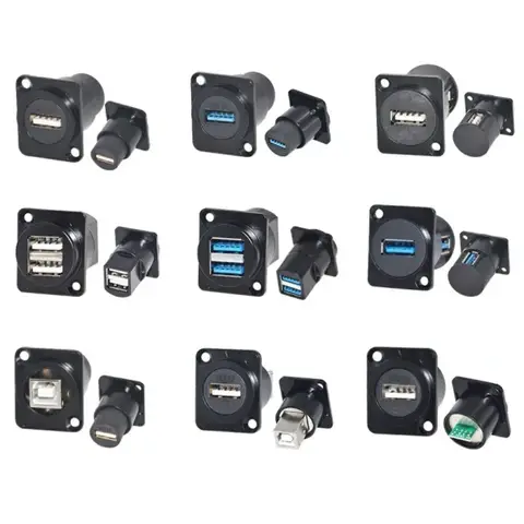 1PCS D 유형 금속 이중 행 USB 소켓 암-암 USB 2.0 3.0 커넥터 패널 장착 검정색