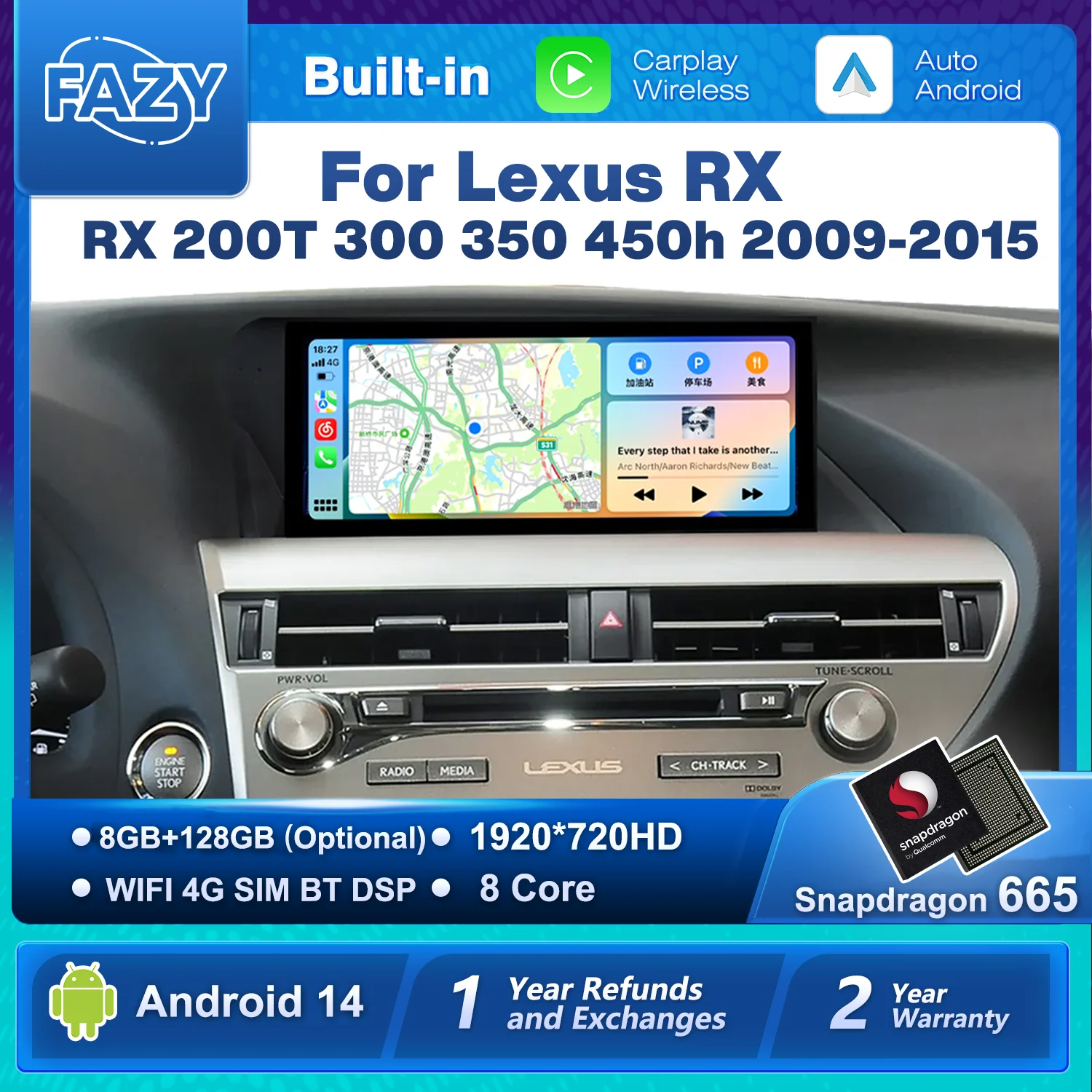 Pantalla de Radio para Auto con Android 14 y Carplay de 10.25'' para Lexus RX RX270 RX350 RX450 RX200T RX450H 2009-2015, Video, Multimedia y Navegación